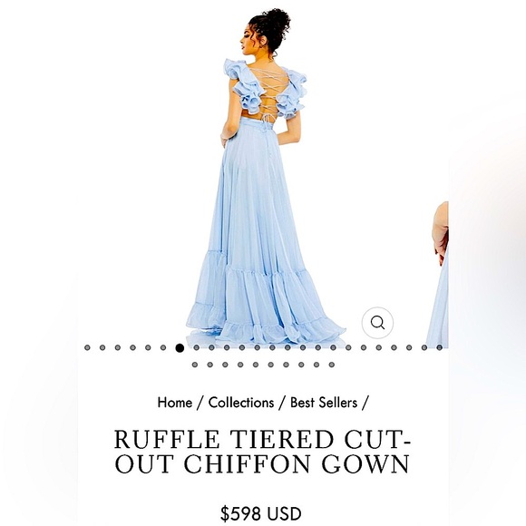 MAC DUGGAL RUFFLE TIERED CUTOUT CHIFFON GOWN ADJUSTABLE LACE UP BK 67911 SIZE 2 - Picture 2 of 13